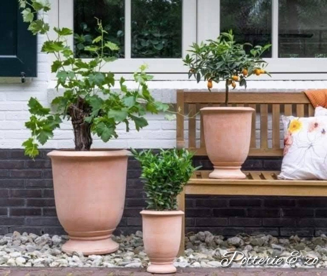 zware terracotta set  / vorstbestendig / handgemaakt, Ophalen, Rond, Nieuw, Balkon