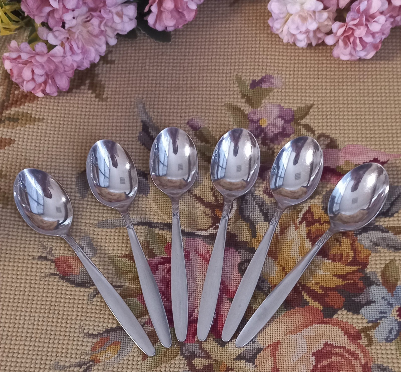 Set van 6 vintage (koffie)lepeltjes, "blokjes", Amefa, Ophalen of Verzenden, Rvs of Chroom