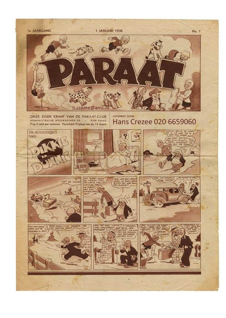 zoek oud reclame blad stripblad Paraat Onze club krant 1938, Eén stripboek, Ophalen of Verzenden, Gelezen