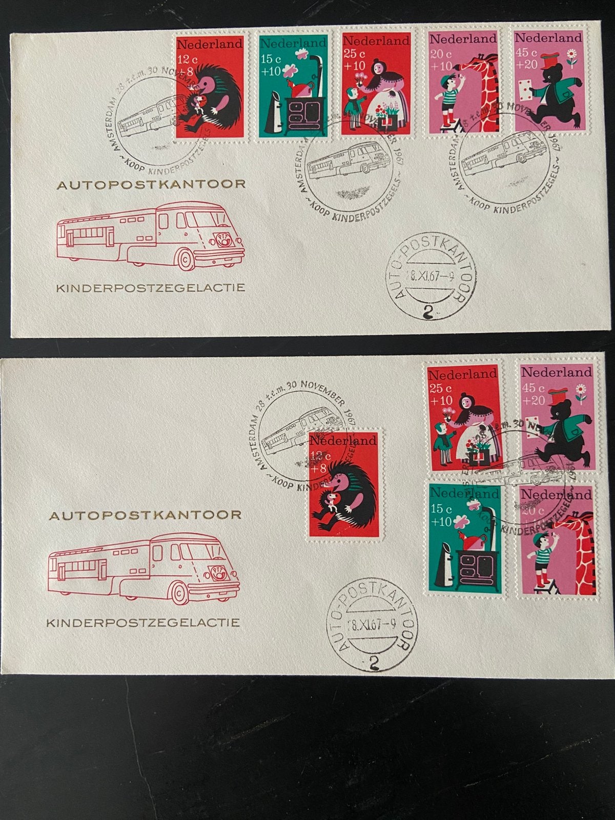Autopostkantoor enveloppen Kinderpostzegelactie 1967, Postzegels en Munten, Postzegels | Eerstedagenveloppen, Ophalen of Verzenden