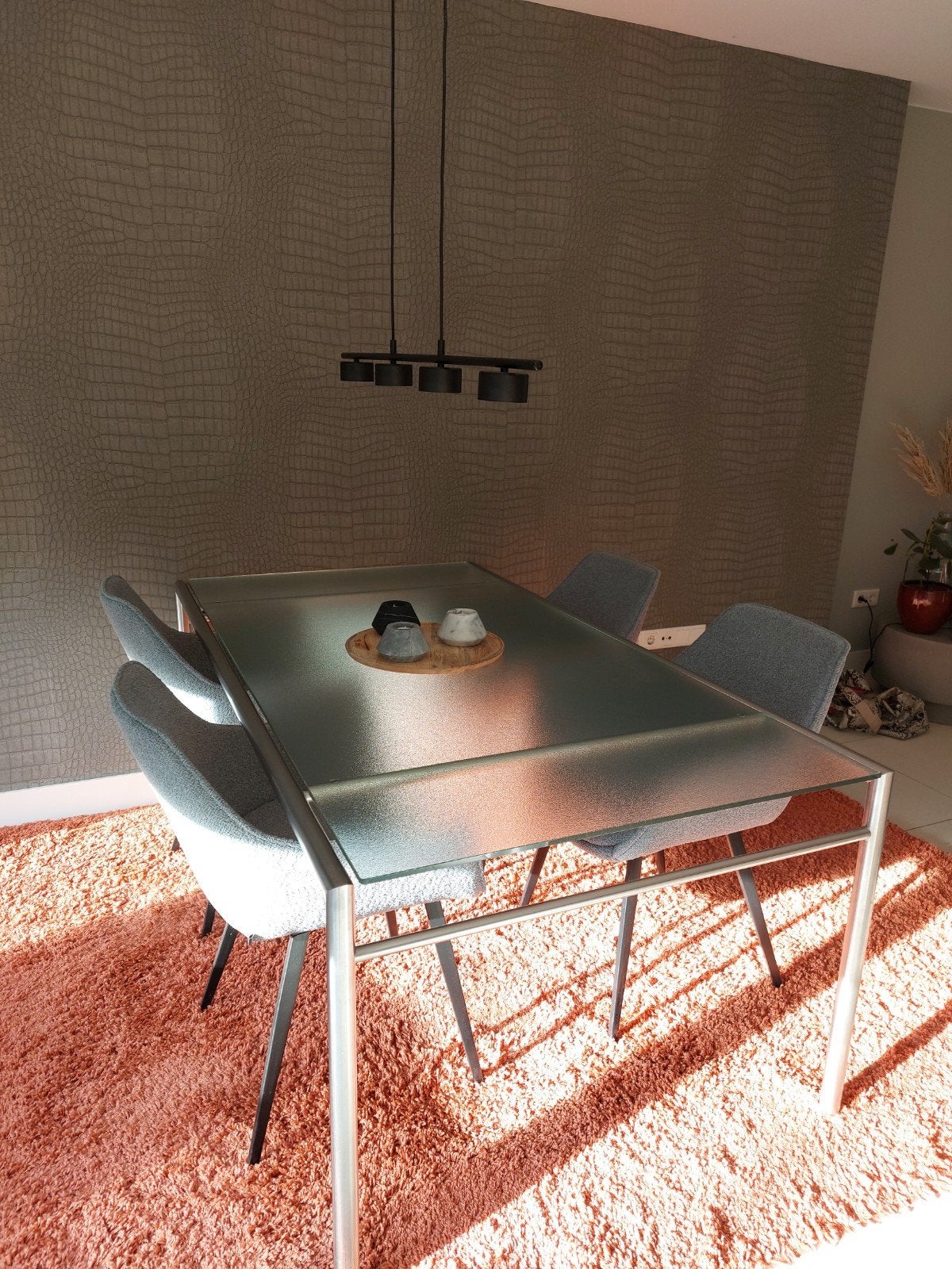 Neftys eettafel 180x90 cm glas/RVS, Huis en Inrichting, Tafels | Eettafels, Gebruikt, 50 tot 100 cm, 150 tot 200 cm, Vijf personen of meer