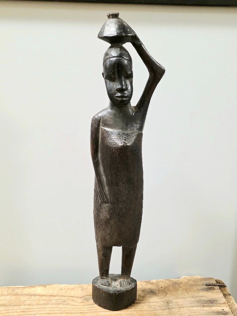 9660: Vintage 1960s Hand-carved African Ebony Wood Sculpture, Overige typen, Ophalen of Verzenden, Handgemaakt, 20 - 50 cm