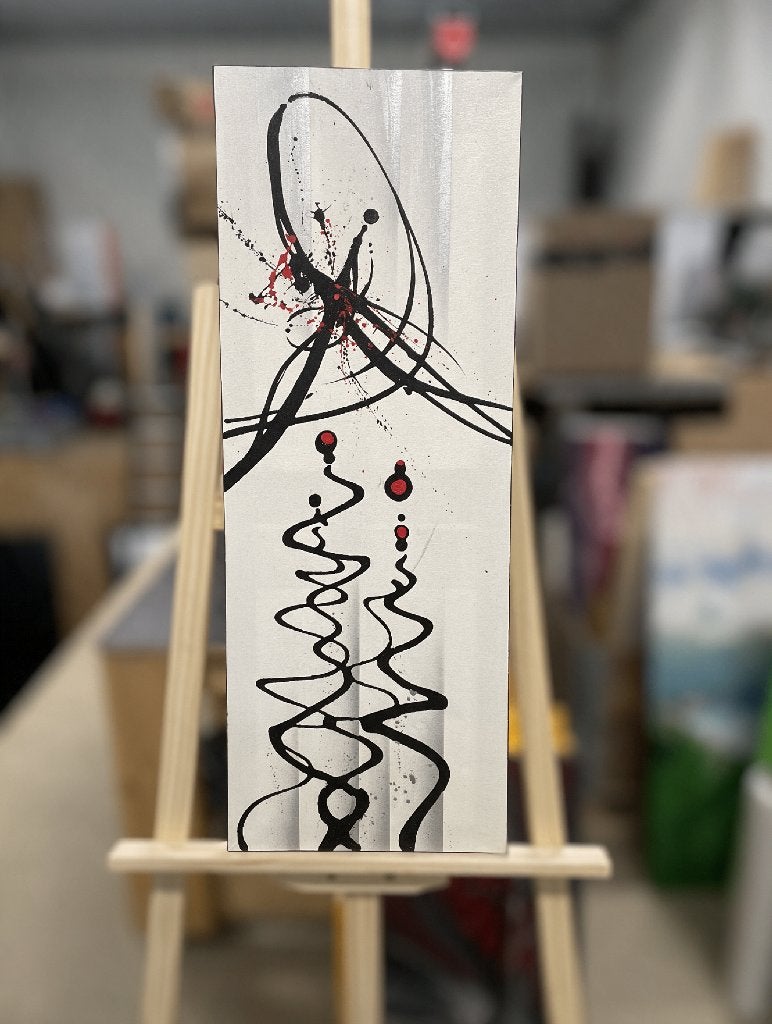 Red Pulse – handgeschilderd abstract schilderij 30 x 80 cm, Antiek en Kunst, Ophalen