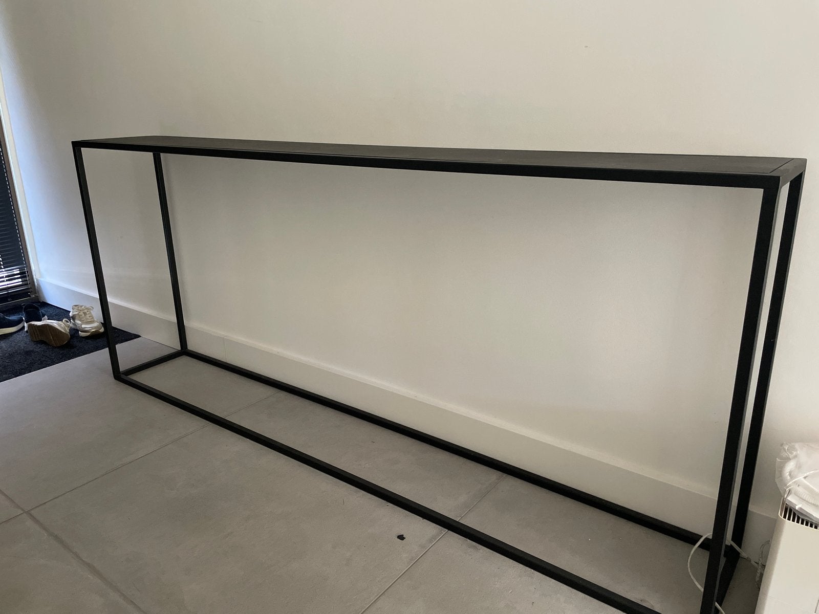 Stalen sidetable (maatwerk) 240x30x85 cm - Zwart, Ophalen, Metaal of Aluminium, Zo goed als nieuw, 75 cm of meer