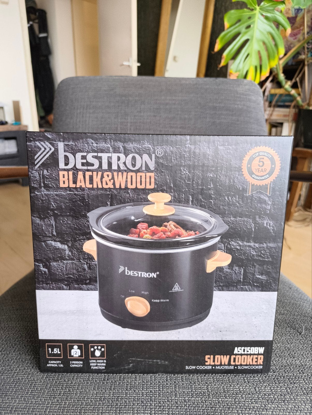 Bestron Black & Wood Slowcooker 1.5L - Nieuw in doos, Ophalen of Verzenden, Nieuw