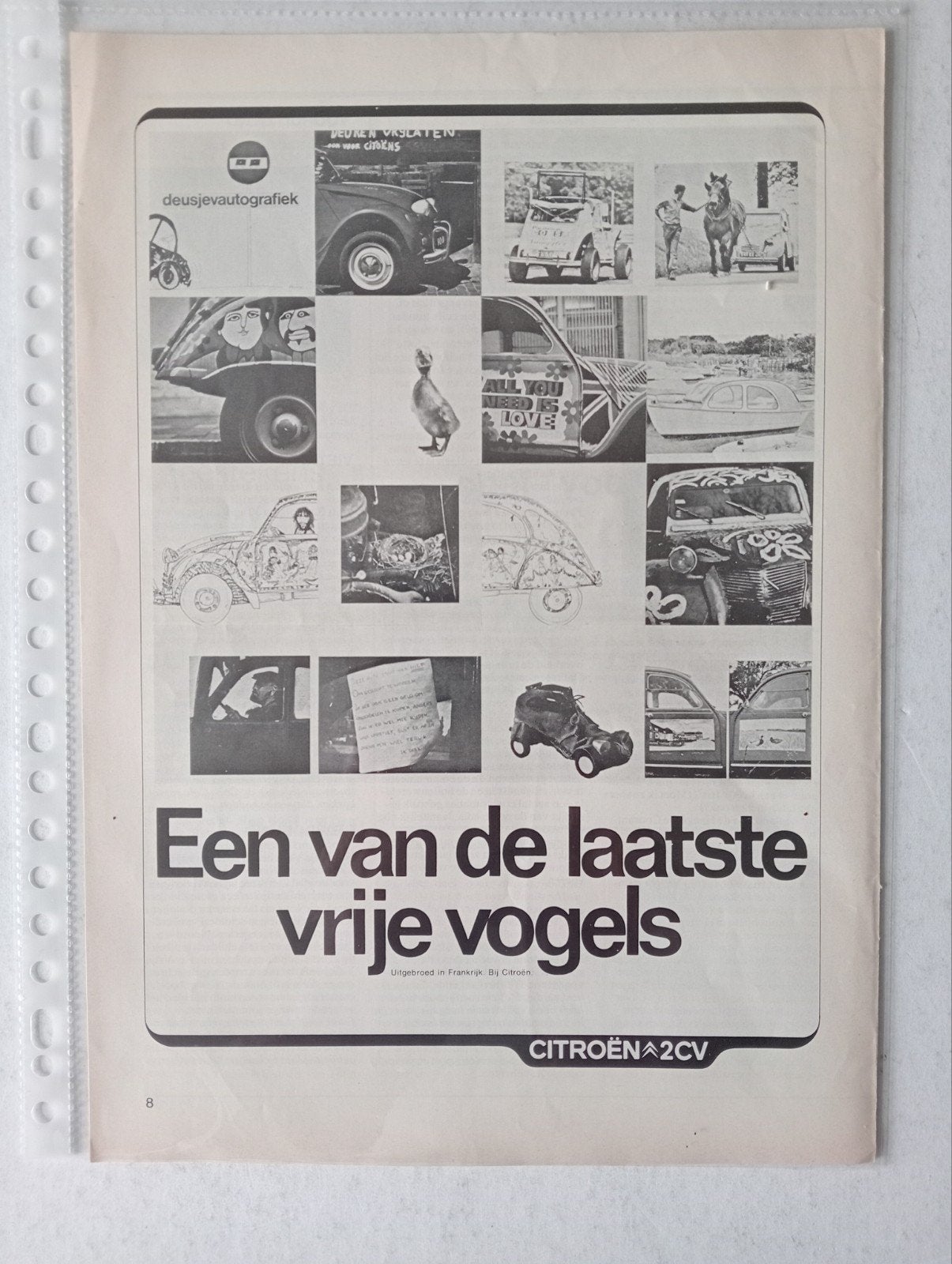 Citroën Eend 2CV advertentie pagina begin jaren zeventig, Ophalen of Verzenden, 1960 tot 1980, Knipsel(s)