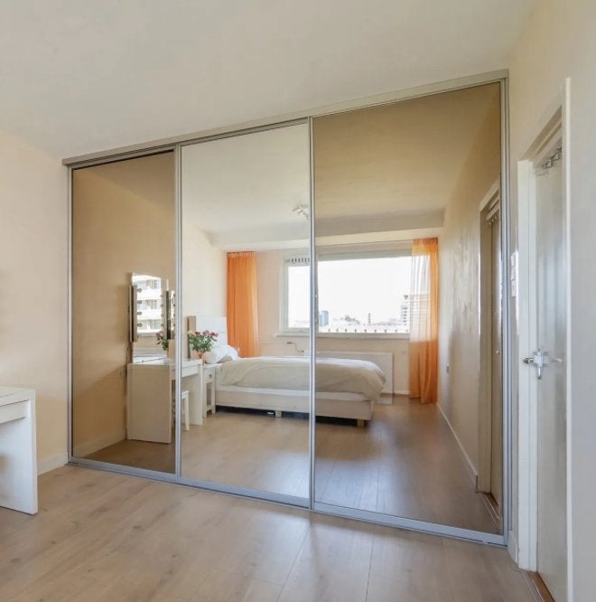 3 spiegel Schuifdeuren  met rails - 2.96m breed, 2.60m hoo, Huis en Inrichting, Kasten | Kledingkasten, Gebruikt, 200 cm of meer
