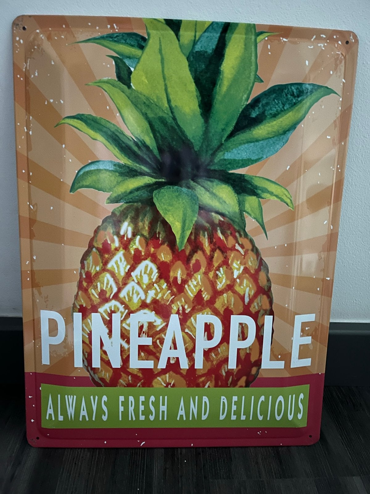 Emaille bord Ananas - Decoratief Wandbord, Huis en Inrichting, Metaal, 30 cm, Gebruikt, Decoratieobject