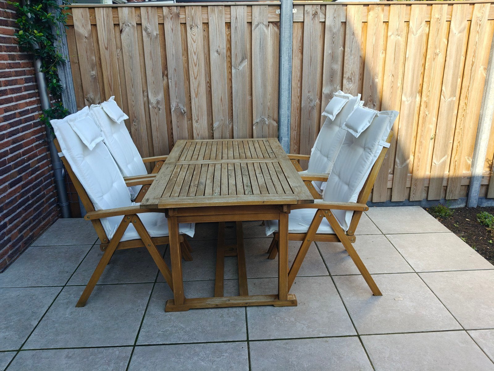 Uitschuifbare tuintafel met 4 stoelen - Acacia hout, Ophalen, Gebruikt, Rechthoekig, Hout