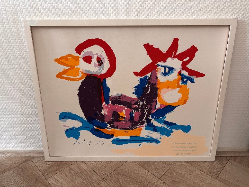 Kopperprent Steven Kwint vogel en kip figuren., Abstract, Ophalen of Verzenden, Ingelijst, Overige techniek
