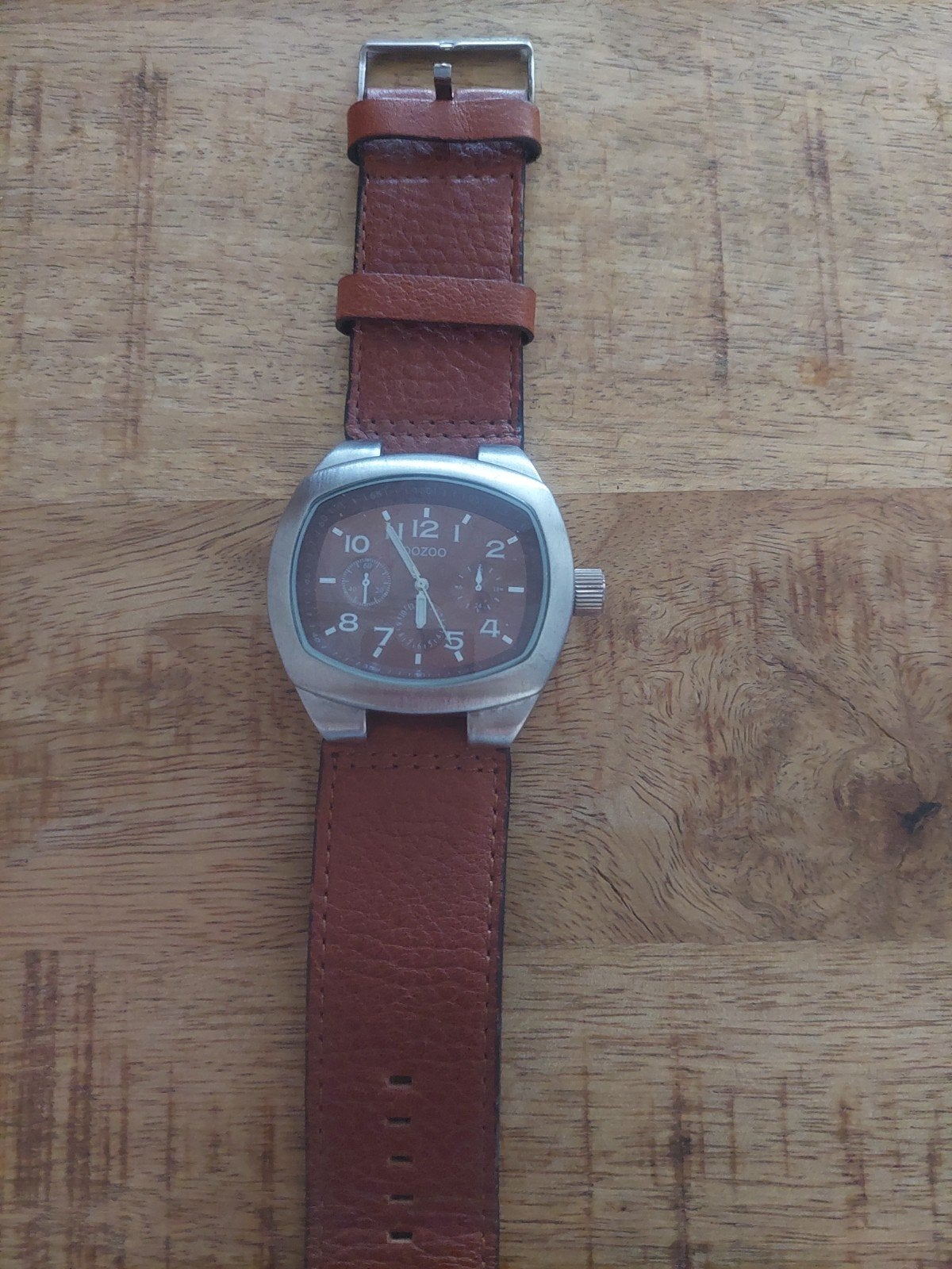 Ozoo horloge met leren band - batterij leeg, Leer, Staal, Polshorloge, Zo goed als nieuw