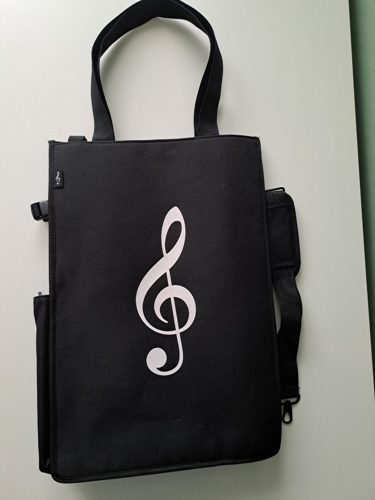 Zwarte draagtas met muzieksleutel opdruk, Sieraden, Tassen en Uiterlijk, Ophalen of Verzenden, Zo goed als nieuw, Zwart, Overige merken
