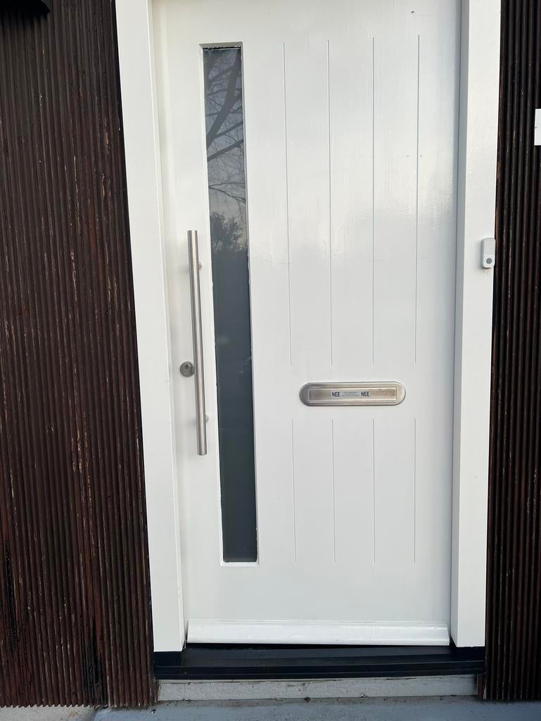 Moderne witte voordeur met kozijn en glas, Gebruikt, 80 tot 100 cm, 215 cm of meer, Ophalen of Verzenden