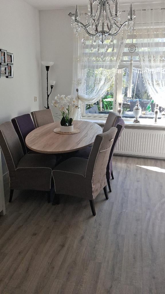 Eettafel stoelen 6x, Ophalen, Gebruikt, Stof, Grijs