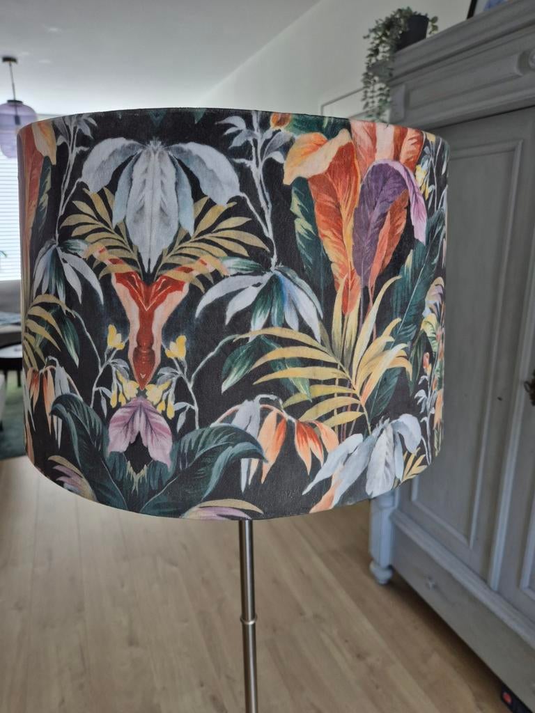 Fluwelen lampenkap met tropische print, Ophalen, 25 tot 50 cm, Bohemian, Tropisch, Modern, Rond