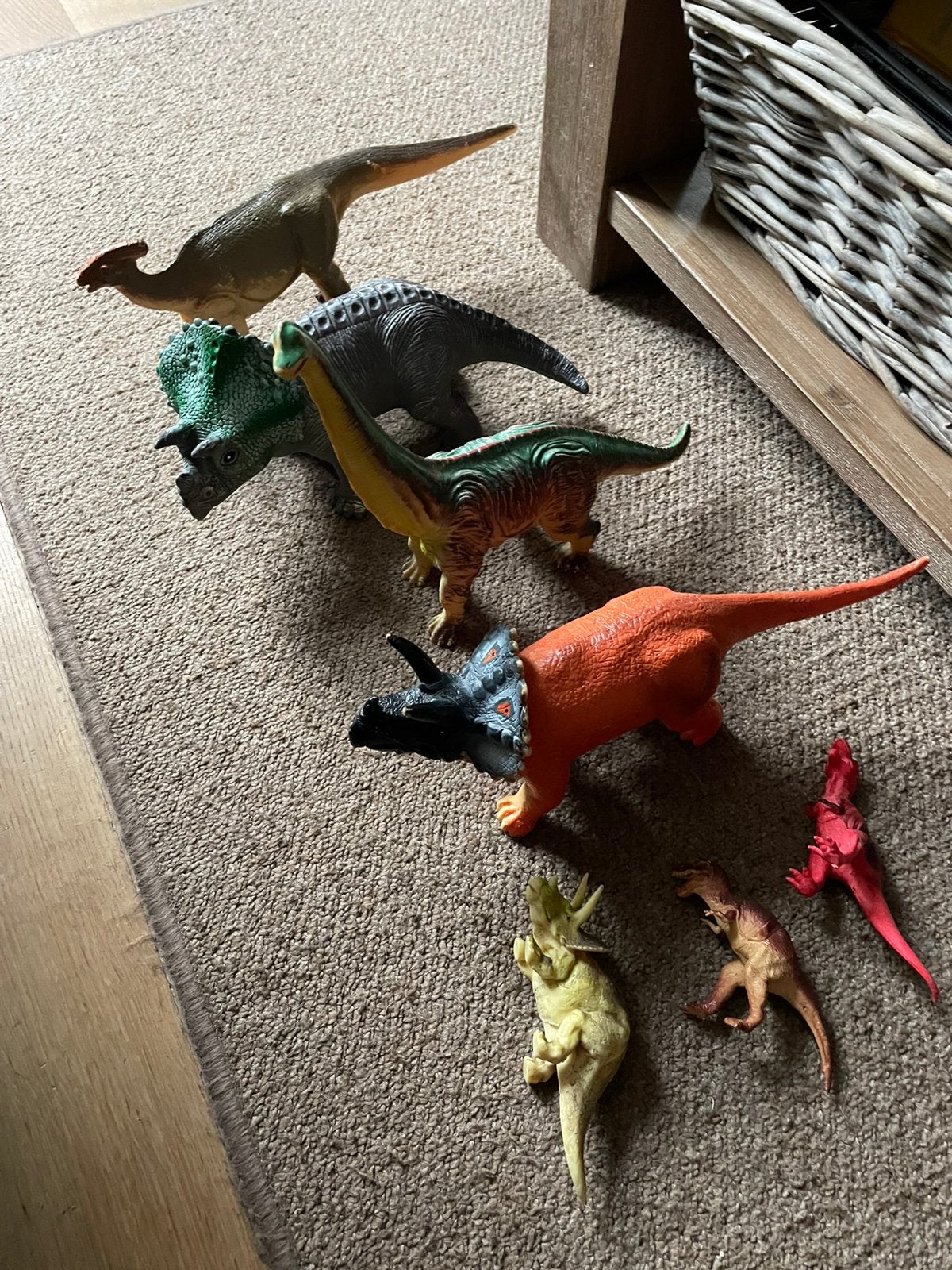 Set vintage grote dino’s 30 cm en 3 kleintjes, Ophalen of Verzenden, Gebruikt, Overige soorten, Overige typen