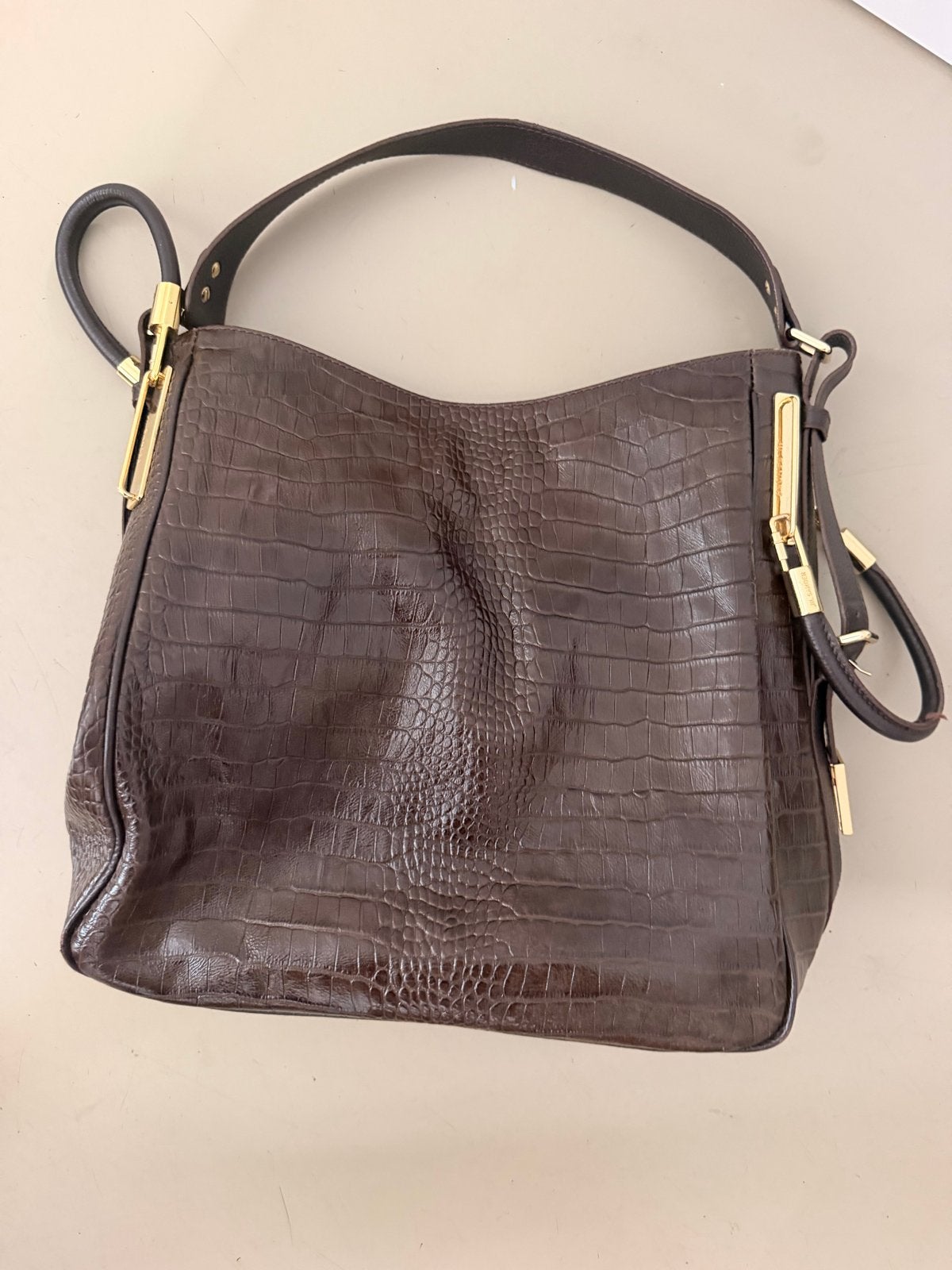 Jil Sander Bruine Croco Handtas - Origineel, Sieraden, Tassen en Uiterlijk, Tassen | Damestassen, Ophalen of Verzenden, Gebruikt