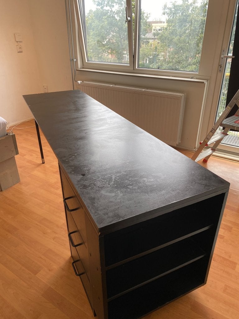 Zwart bureau met lades, Ophalen, Zwart, Gebruikt, 210 cm