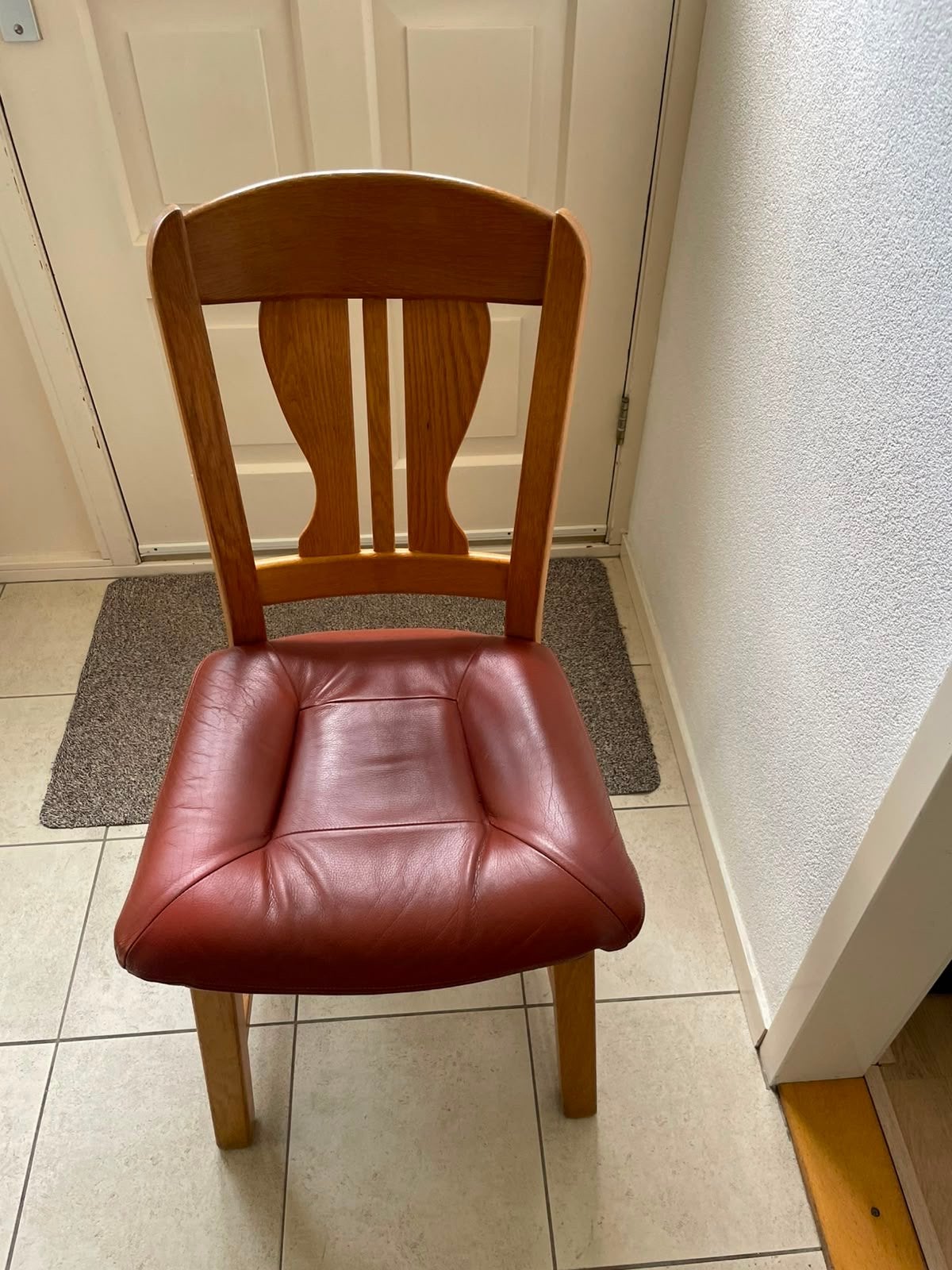 Massief eiken eettafel met 6 nette stoelen, Ophalen, Gebruikt, Eikenhout, 50 tot 100 cm