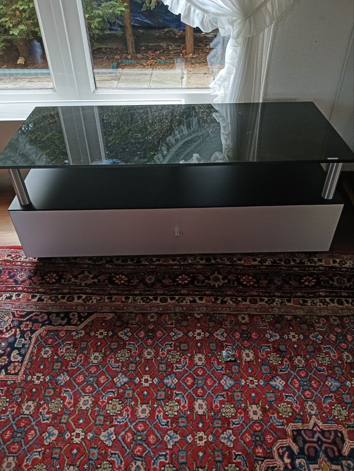Spectral TV-meubel met glazen blad en lade, 100 tot 150 cm, Glas, Ophalen of Verzenden, Zo goed als nieuw
