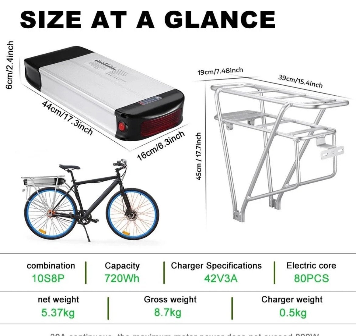HANIWINNER E-bike Accu 36V 20Ah 720Wh met Achterdrager, Fietsen en Brommers, Nieuw