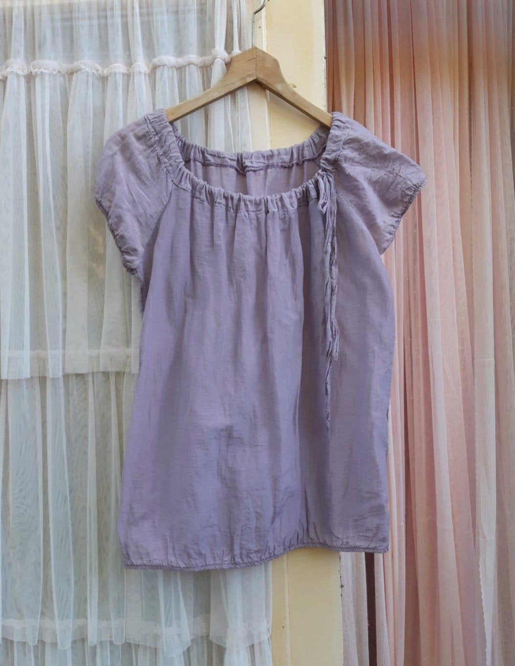 Made in Italy lila boho zijde top tuniek silk shirt S M, Made in Italy, Paars, Ophalen of Verzenden, Zo goed als nieuw