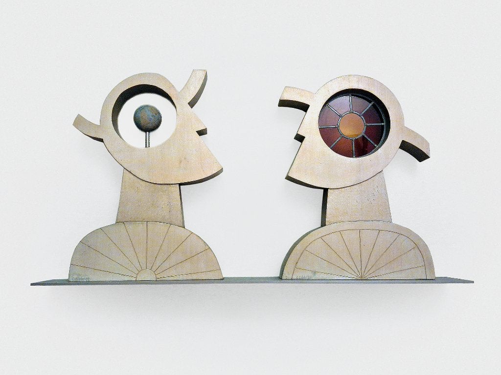 kunstwerk hout, steen, glas in lood, 45 cm, Handgemaakt, Meerkleurig, Object