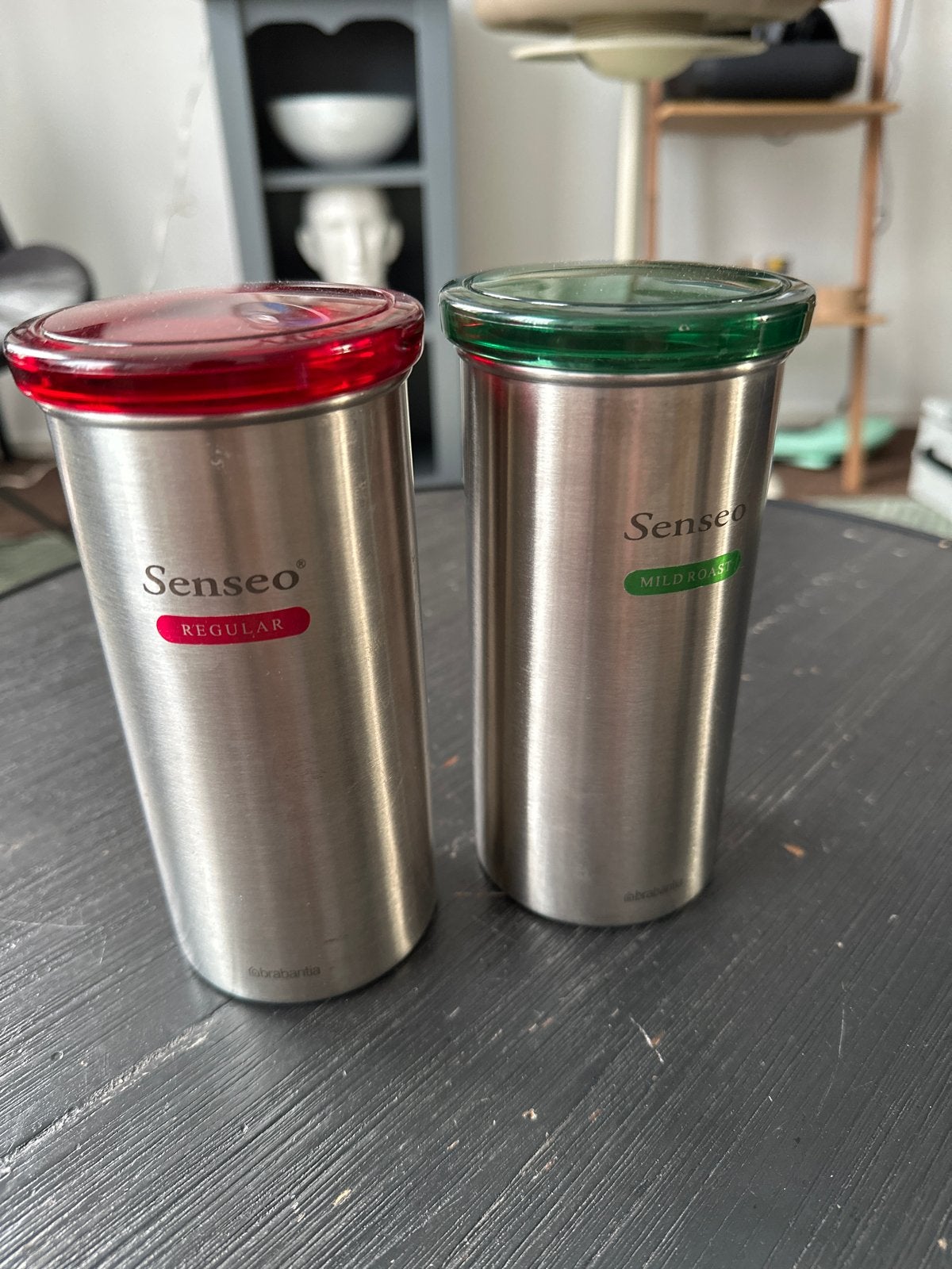 2 Brabantia Senseo padhouders rood en groen, Gebruikt, Ophalen of Verzenden, Metaal, Rood