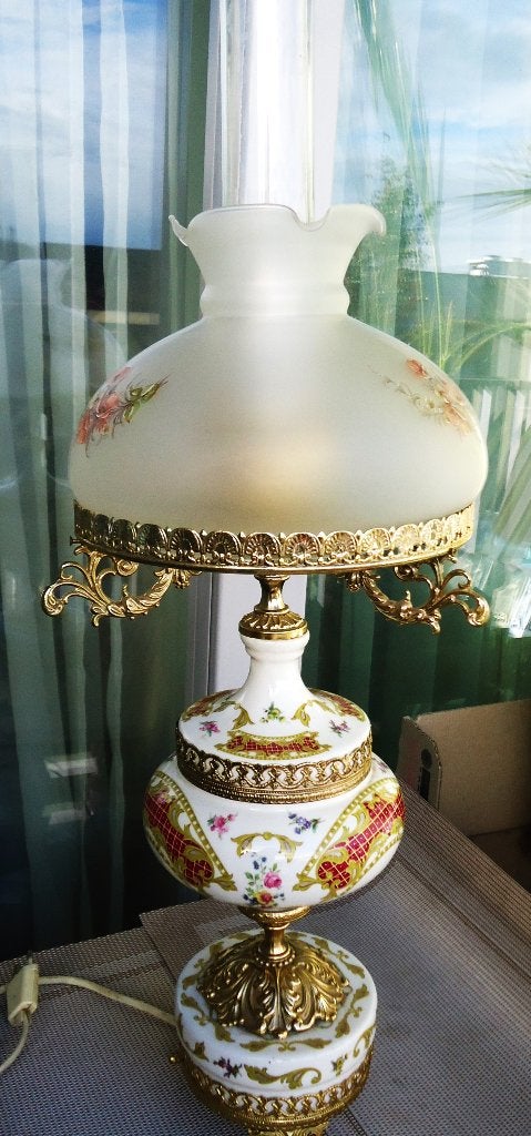 Lamp Kristal Goud Porselein H 70 Antiek✨💎😍🤗, Antiek en Kunst, Ophalen of Verzenden