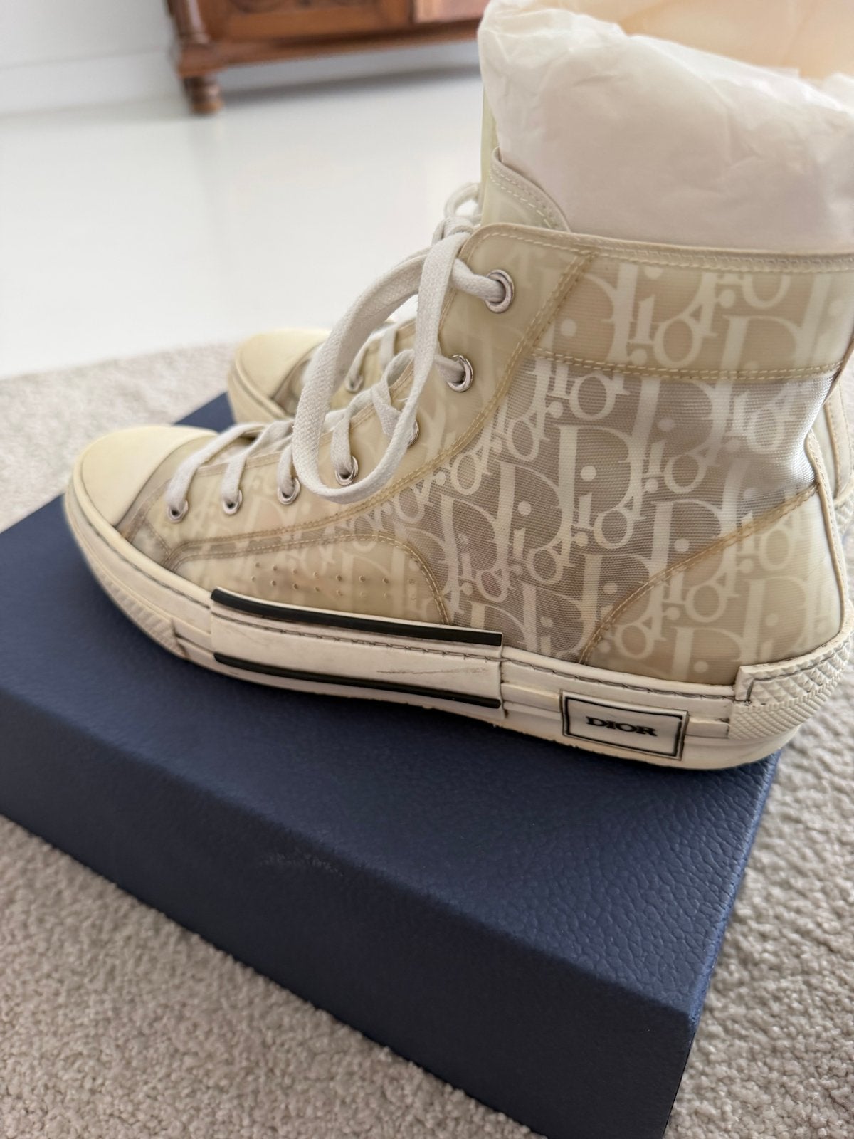 Dior B23 High-Top Sneakers Oblique Transparant Maat 44, Kleding | Heren, Ophalen of Verzenden, Gedragen, Wit, Sneakers of Gympen