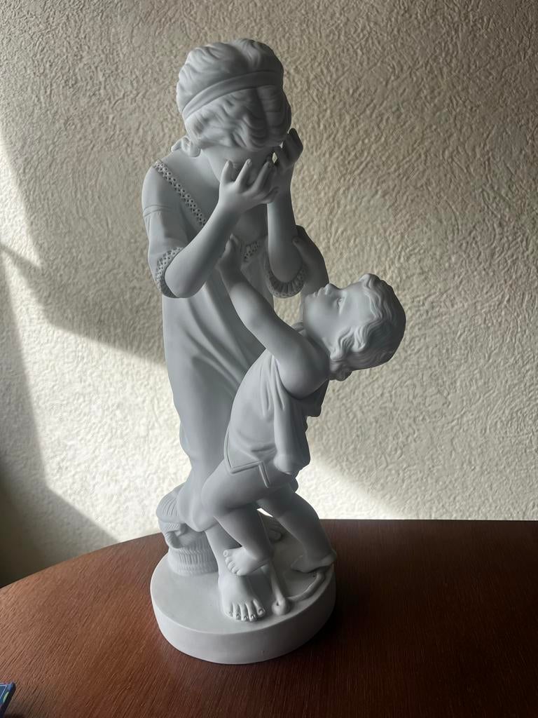 Antiek Beeld Scheibe-Alsbach, Moeder Kind - 46cm - Gemerkt, Ophalen, Groep mensen, 20 - 50 cm, Beeld