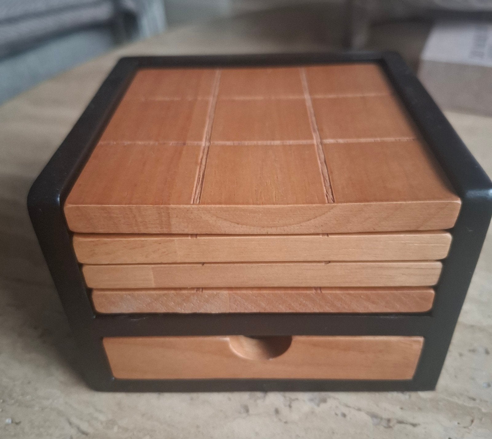 Set van 4 houten Boter-kaas-en-eierenspel onderzetters, Hout, Glasonderzetter, Meerkleurig, Ophalen of Verzenden