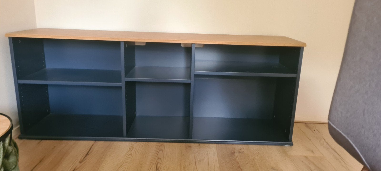 IKEA SKRUVBY TV-meubel blauw/eikenhout, Ophalen, Eikenhout, 150 tot 200 cm, Zo goed als nieuw