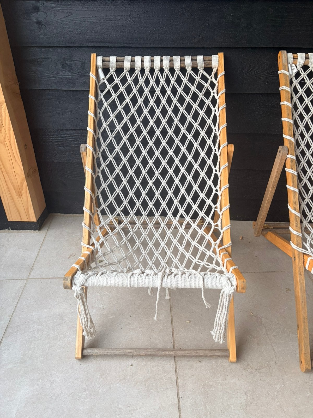 Houten strandstoel kan in 3 standen gezet worden, Tuin en Terras, Hangmatten, Ophalen, Gebruikt, Eenpersoons, Inklapbaar