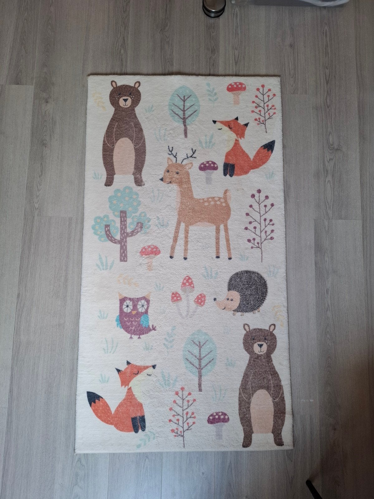 Leuk vloerkleed met bosdieren - 150 x 80 cm, Ophalen, Gebruikt, 100 tot 150 cm, 50 tot 100 cm