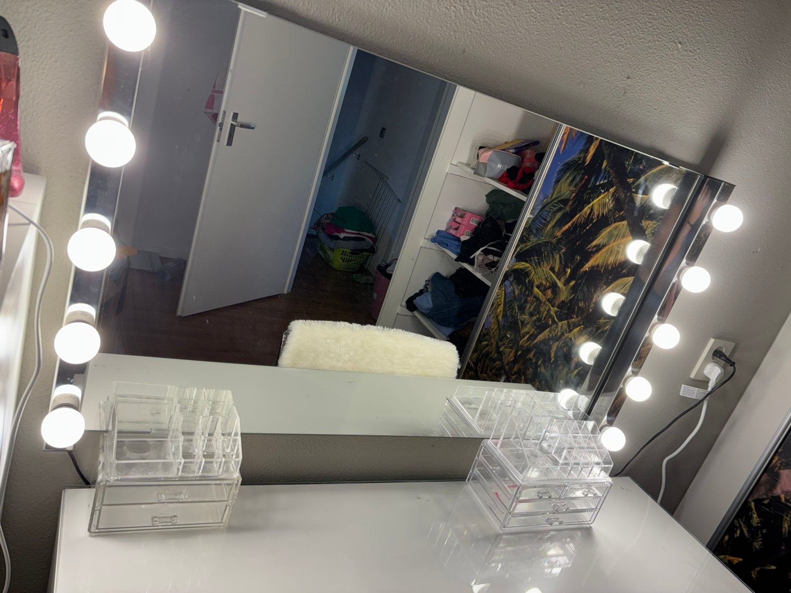 IKEA Malm toilettafel, spiegel, lampen + stoel., Ophalen, Zo goed als nieuw, 50 tot 100 cm, Minder dan 100 cm