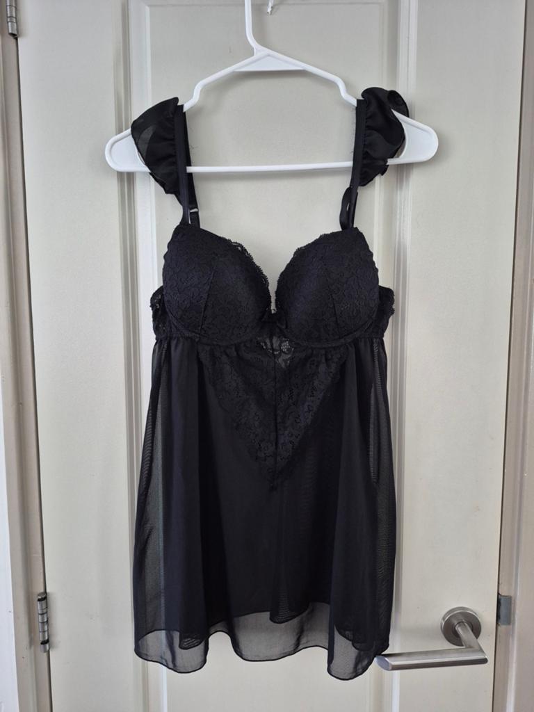 Zwarte babydoll met kant - Maat S/M, Ophalen of Verzenden, Zwart, Nachtkleding