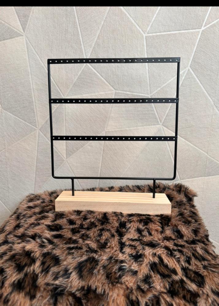 Oorbel houder - Zwart metaal met houten voet, Overige materialen, Zwart, Nieuw, Ophalen of Verzenden