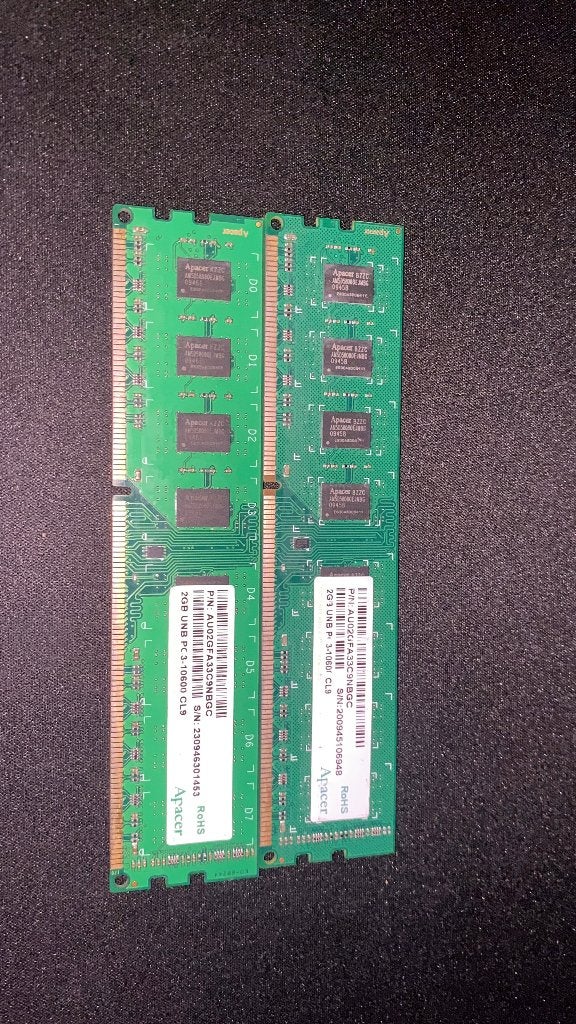 Apacer 2x2GB DDR3 10600 Ram, Computers en Software, RAM geheugen, Gebruikt, DDR3, Ophalen of Verzenden, Desktop