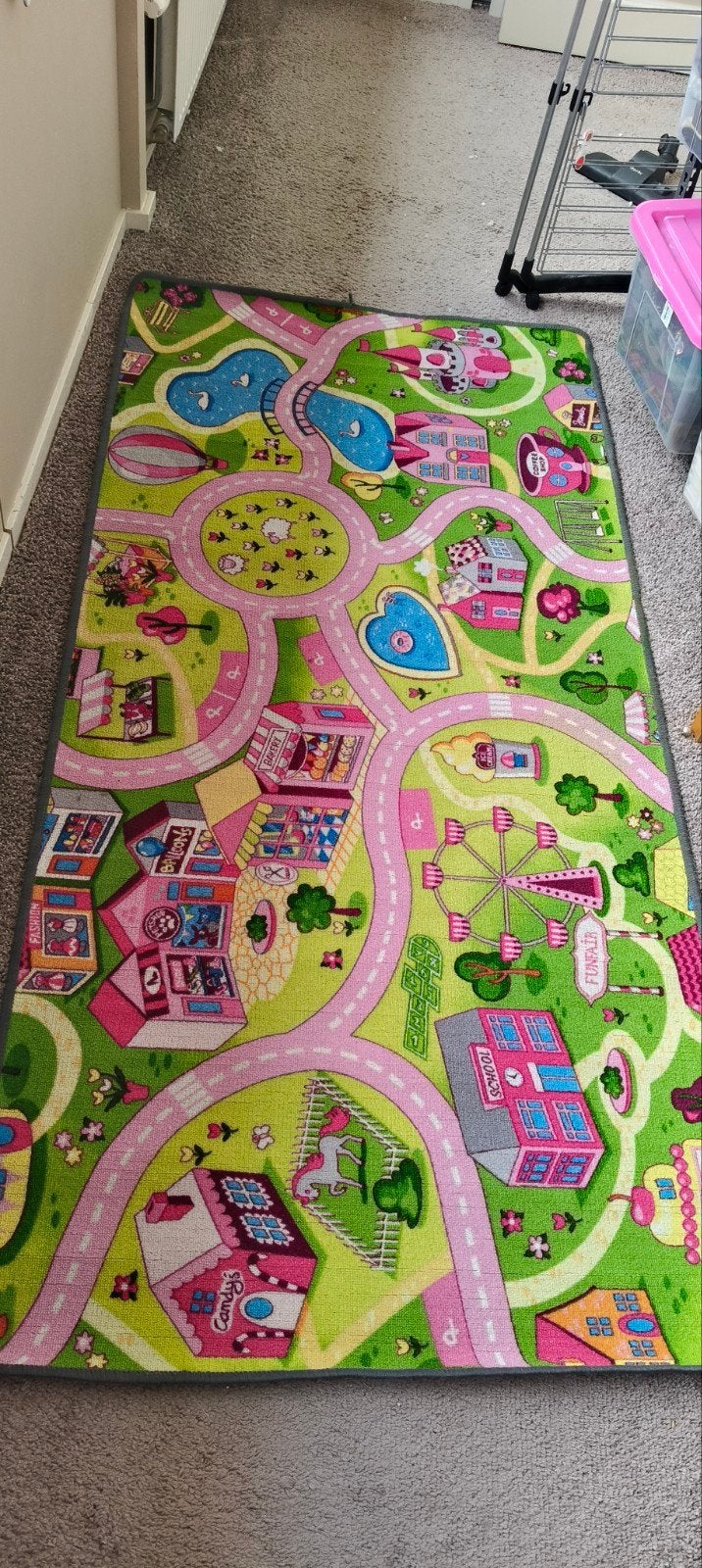 Roze speelkleed met stad en wegen voor kinderen, Ophalen, Gebruikt