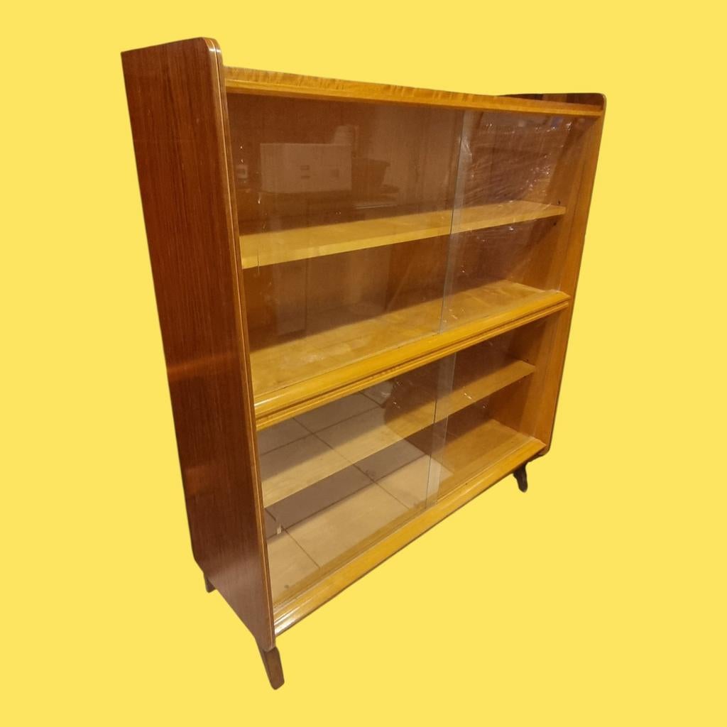 Vintage boekenkast vitrinekast mid century, Gebruikt, ,, Ophalen of Verzenden, ,