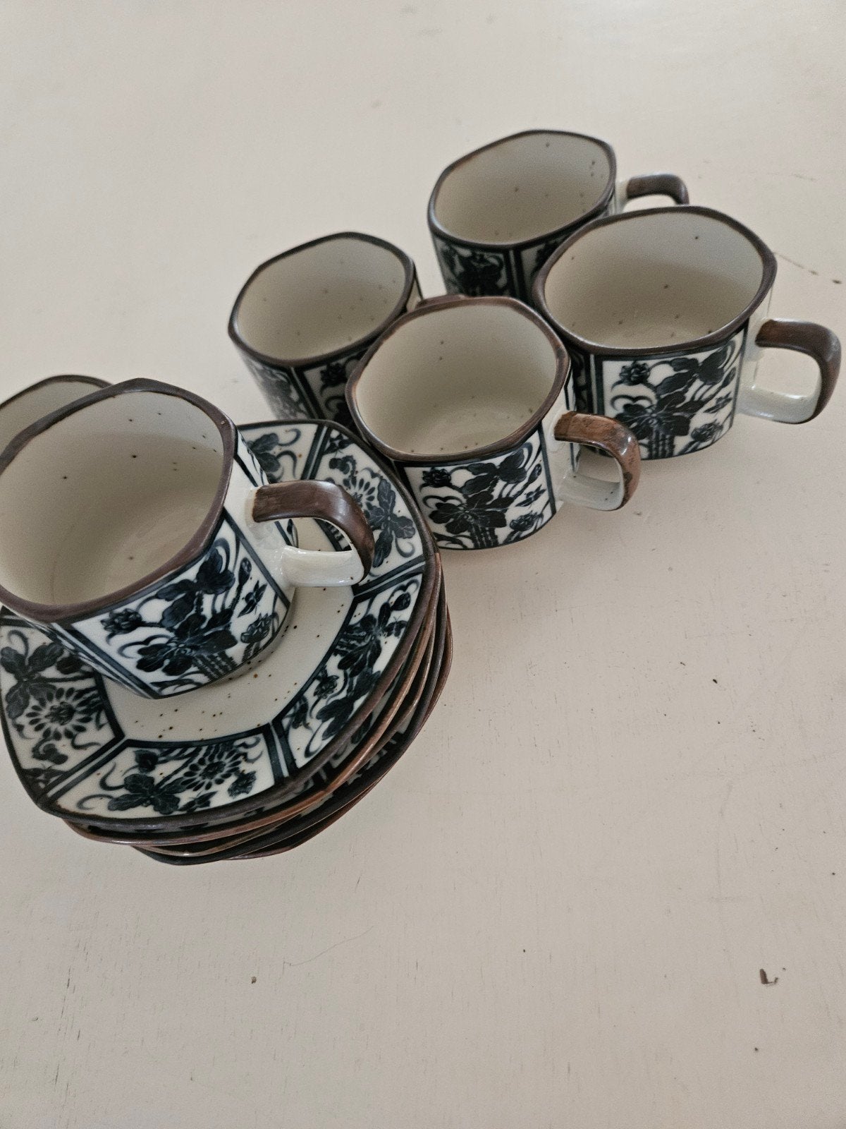 6x Vintage Japanse kop en schotels – Kowa Pottery Hasami, Ophalen of Verzenden