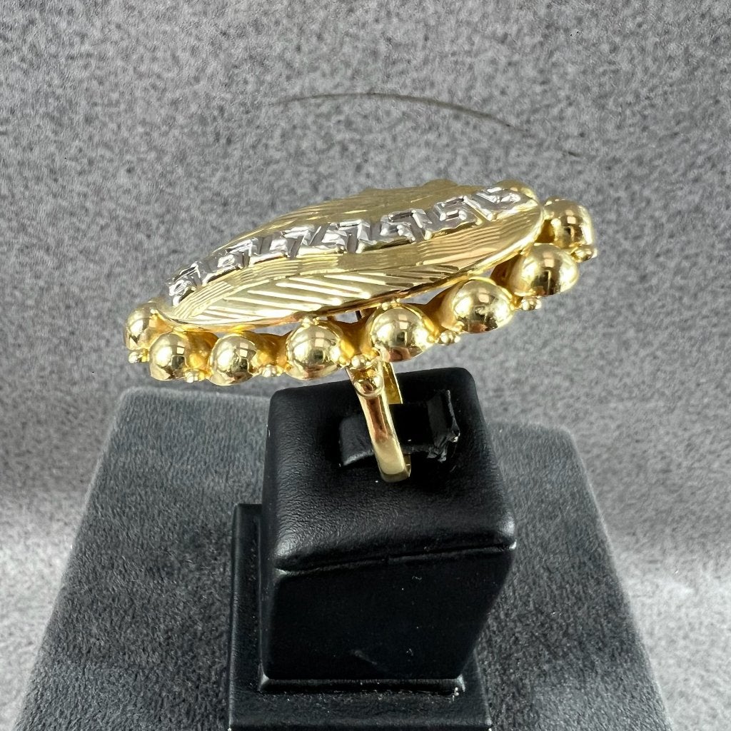 Gouden Ring | 14k | 7,08g | bicolor Versace| mt21,5 | 413454, Sieraden, Tassen en Uiterlijk, Ringen, Gebruikt, 20 of groter, Ophalen of Verzenden