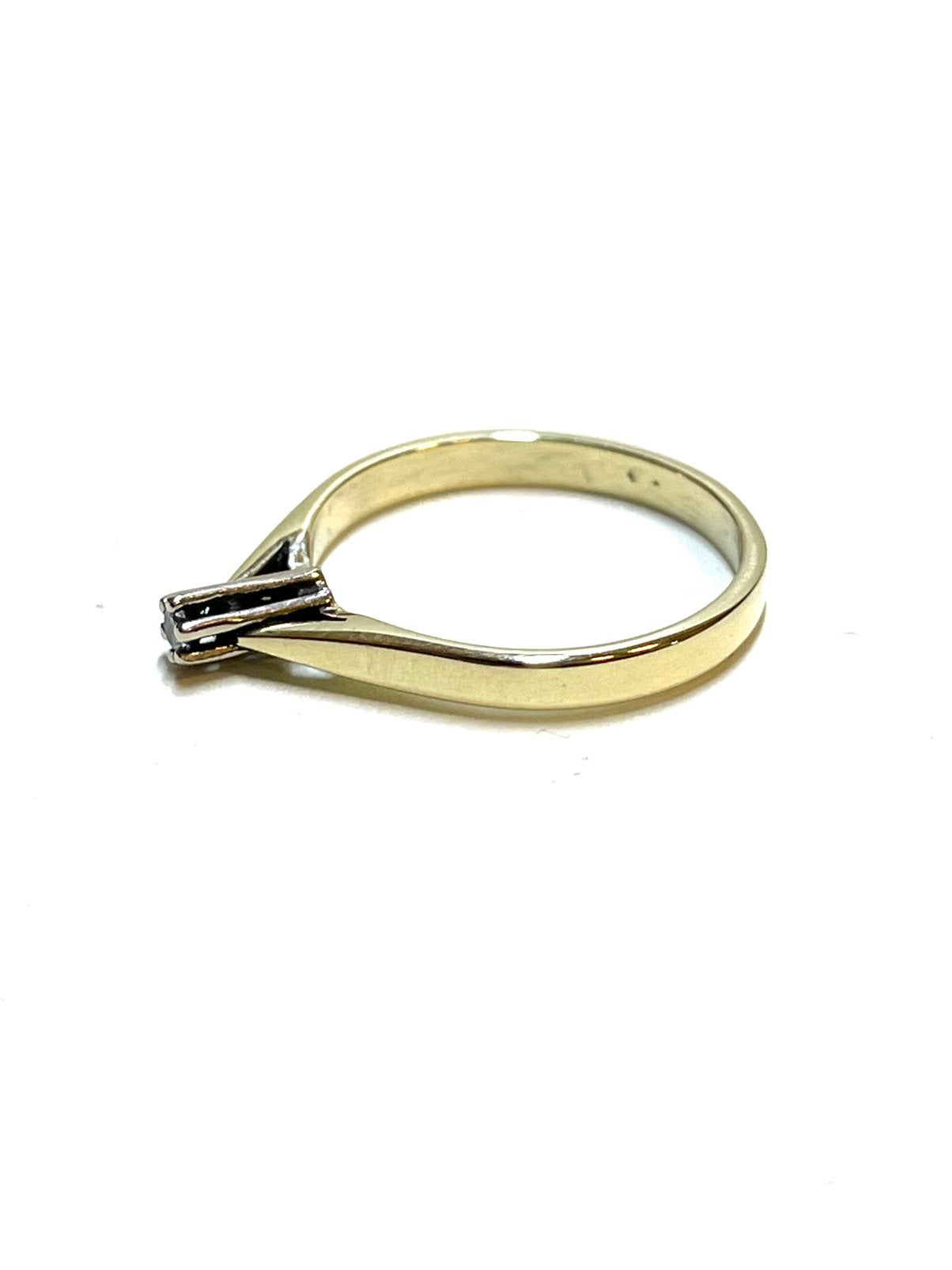 14k geel en witgouden ring met een diamant, -, -, Ophalen of Verzenden, Dame
