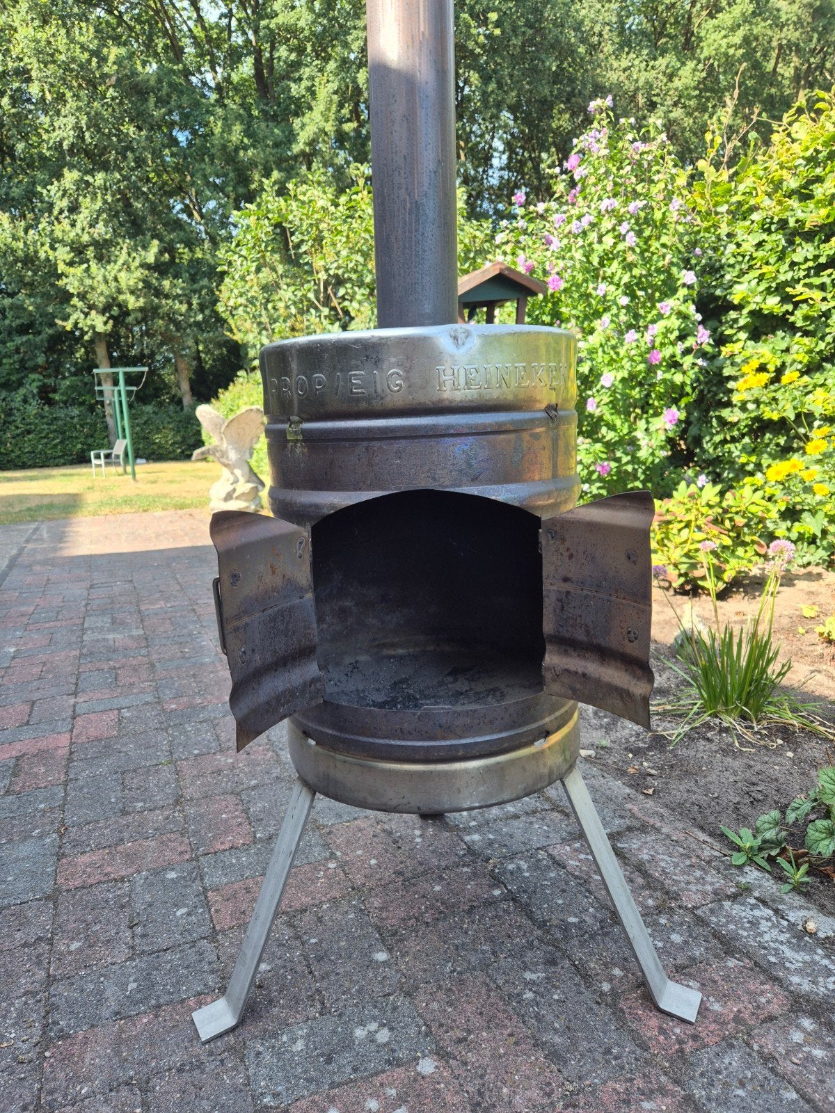 Heineken biervust terraskachel., Tuin en Terras, Ophalen, Gebruikt, Vuurton