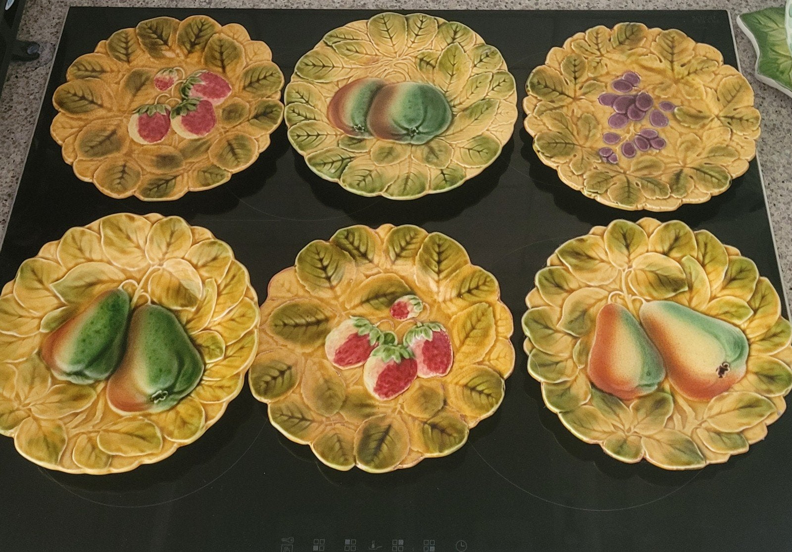 Set van 6 Sarreguemines majolica fruitborden, Ophalen of Verzenden