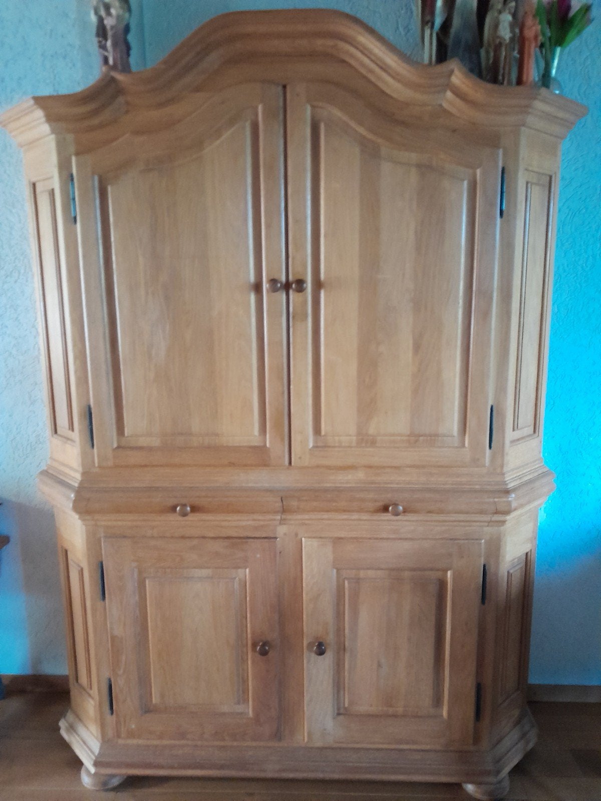 Eiken 2 delige buffetkast, Ophalen, Gebruikt, Barok, 100 tot 150 cm