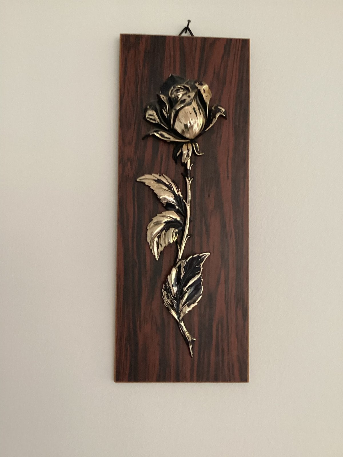 Vintage houten wanddecoratie roos op paneel, Ophalen of Verzenden