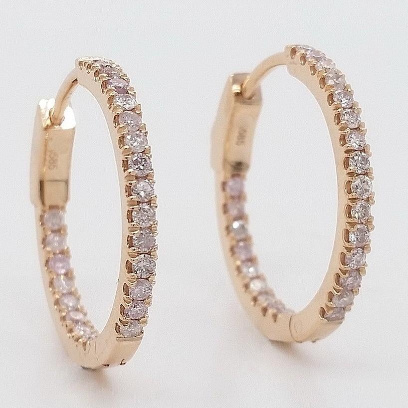Oorbellen / Oorringen - 14kt goud met 0,65kt roze diamant, Hangers, AIG Milan, Nieuw, Ophalen of Verzenden