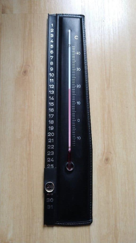 Vintage eeuwig durende kalender met thermometer, Gebruikt, Binnenthermometer, Ophalen of Verzenden, Overige merken